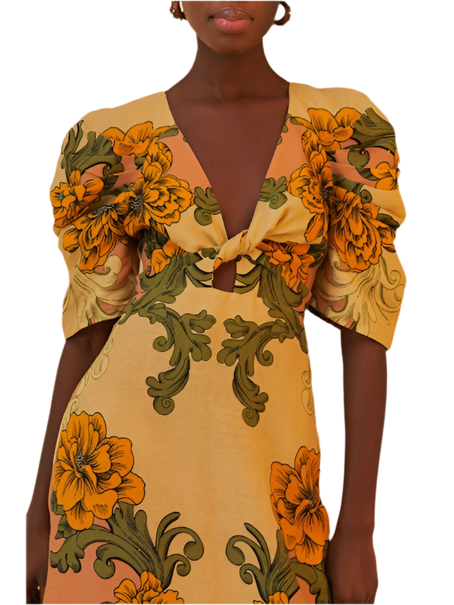 Delicate Flower Arabesques Midi Dress