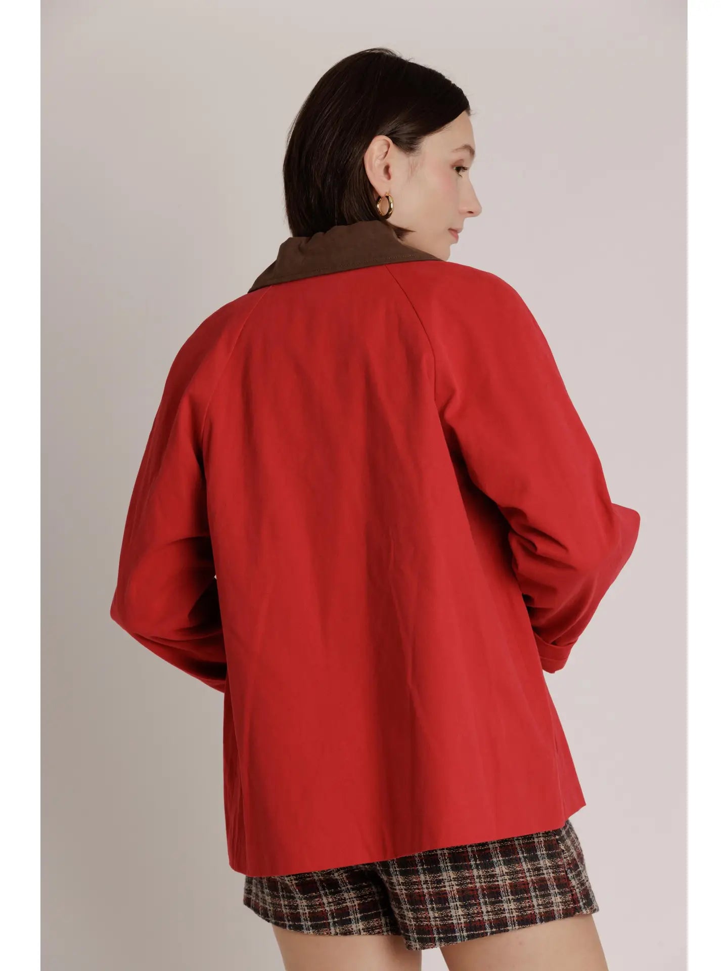 Contrast Collar Barn Jacket- Red