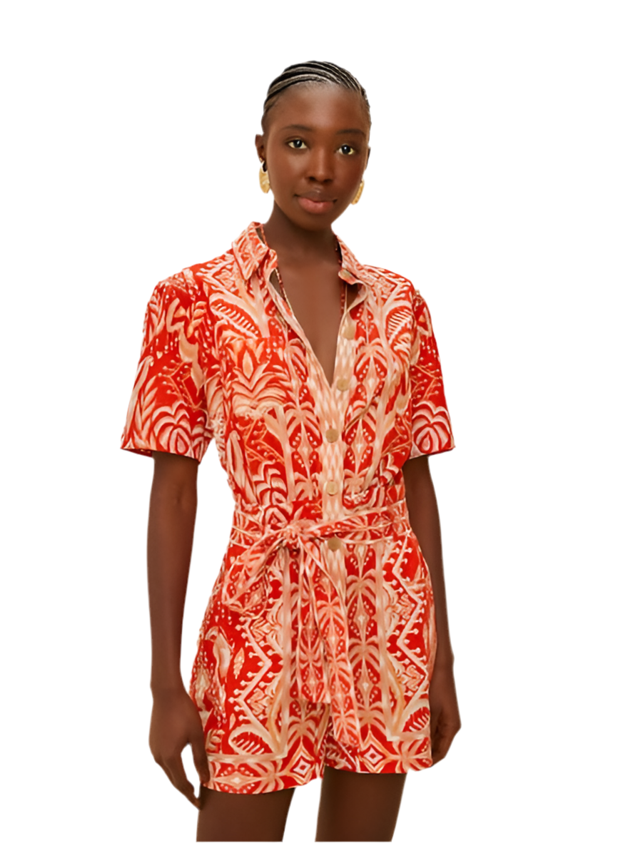 Tropical Tapestry Romper- Red