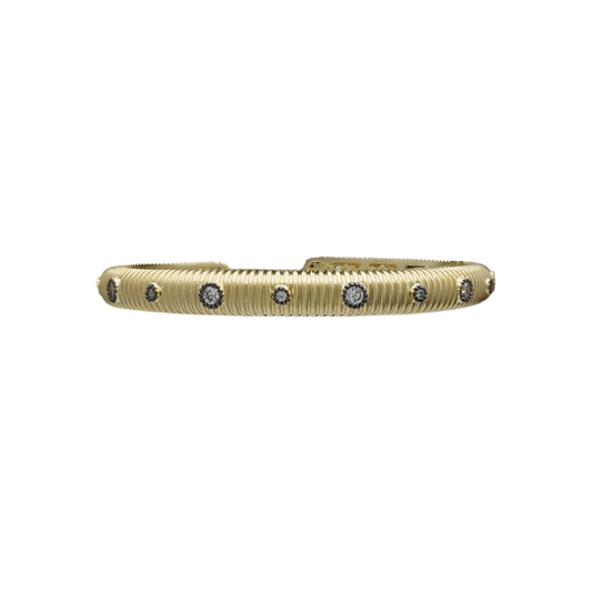 Hinged bracelet with gold and clear round CZs- Gold