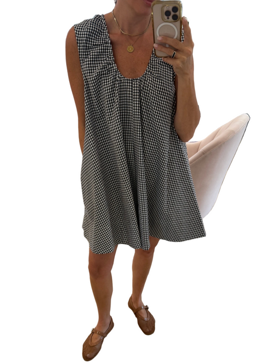 Scoop Neck A-Line Dress- Black/White