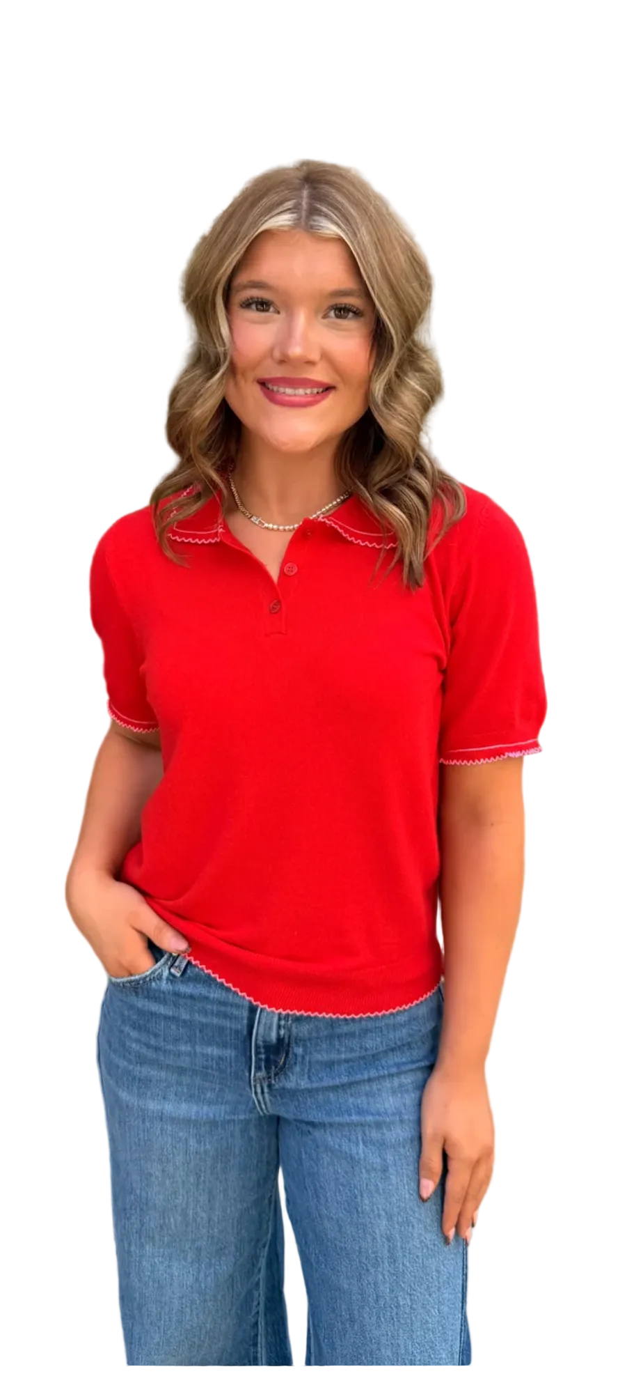 Springsteen Knit Polo- Red/Pink