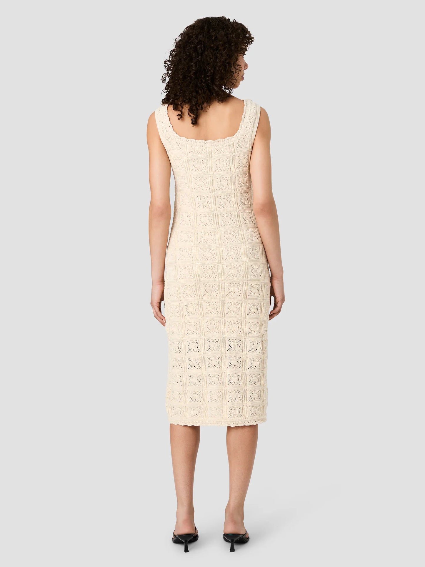 Nellis Crochet Knit Midi Dress- Ecru