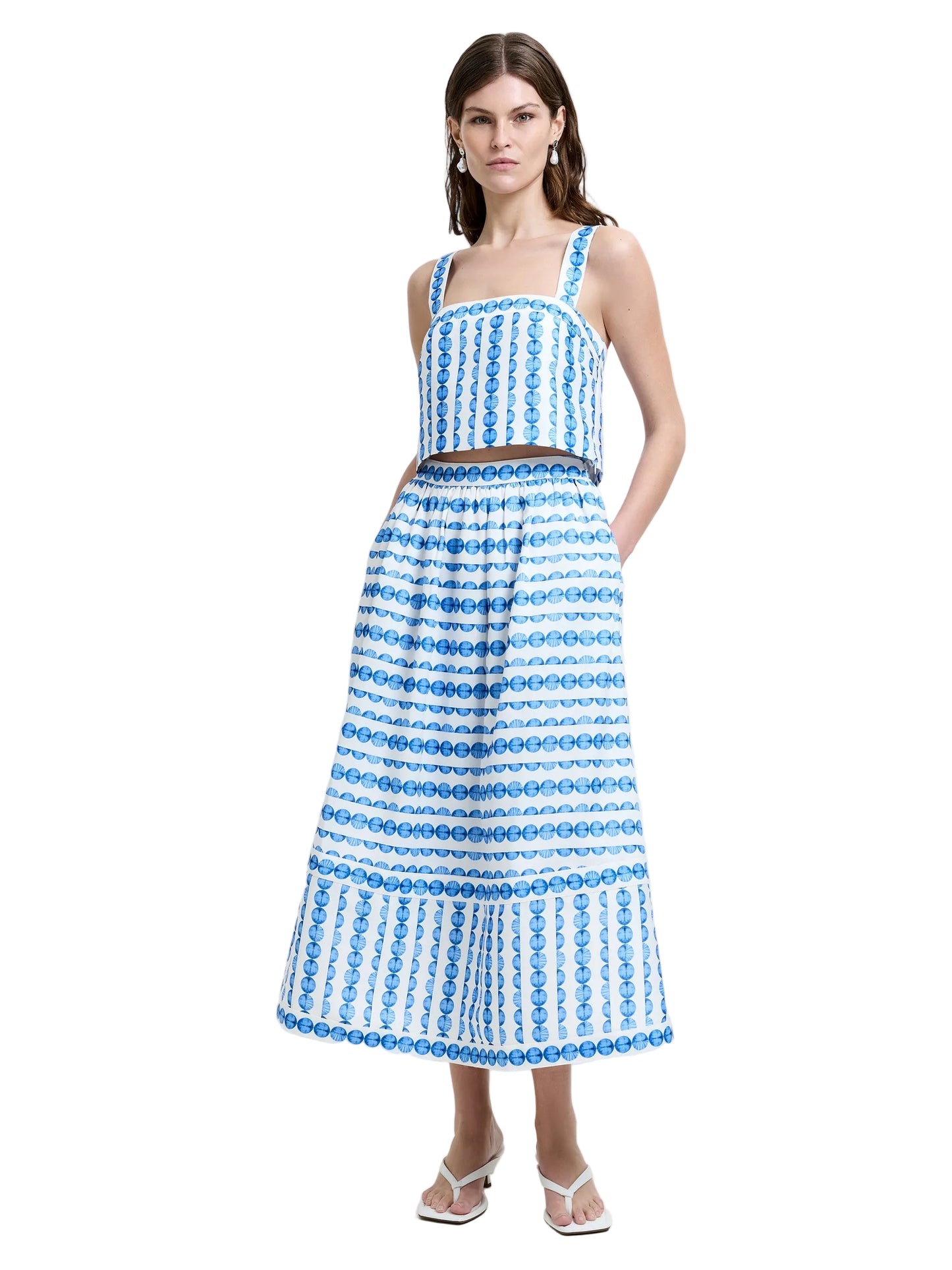 Structured Taffeta Shell Midi Skirt