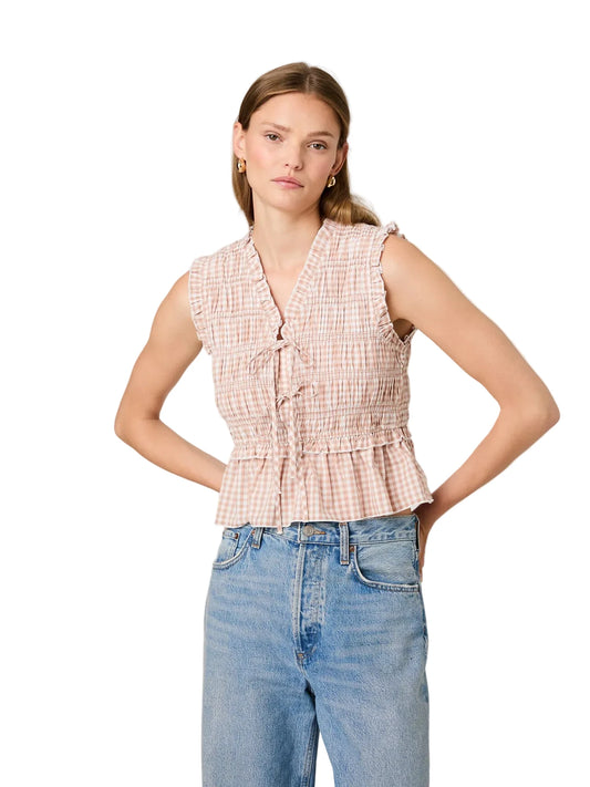 Rhodes Pop Gingham Top- Almond