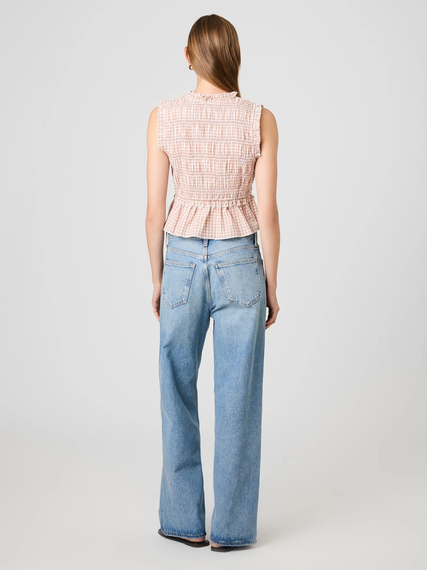 Rhodes Pop Gingham Top- Almond