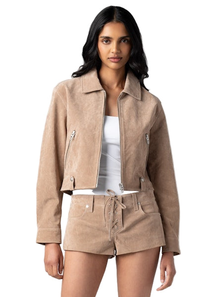 Latte Frappe Faux Suede Jacket- Taupe