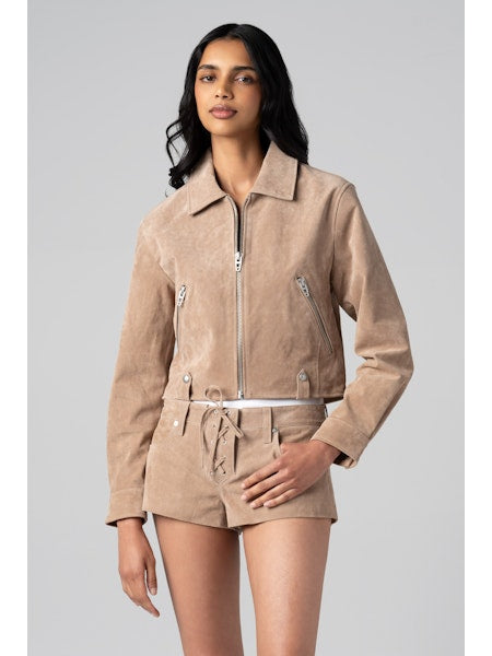 Latte Frappe Faux Suede Jacket- Taupe