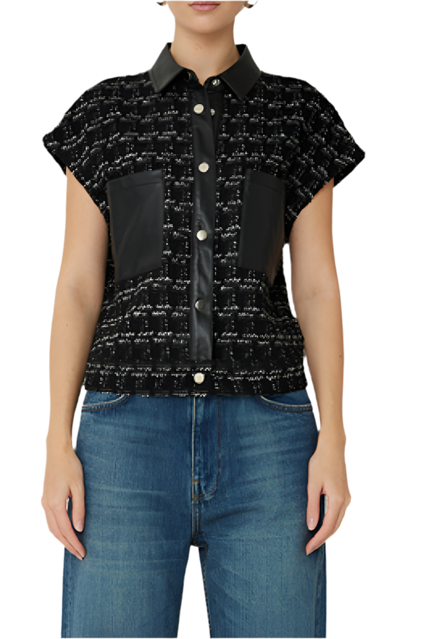 Tyson Tweed Vest- Black/Silver