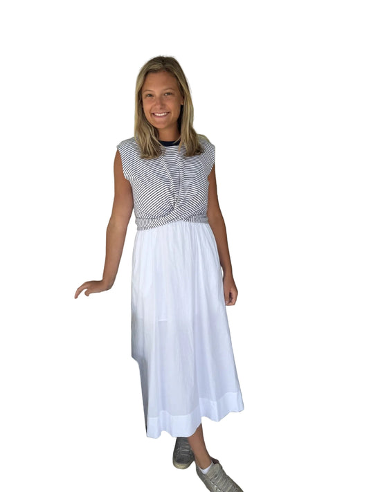 Mini Stripe Twist Maxi Dress- White
