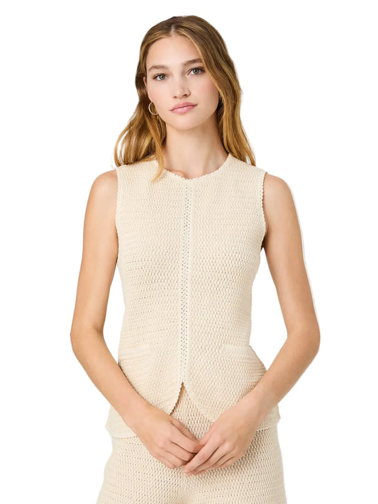 Mozart Crochet Texture Top- Ecru