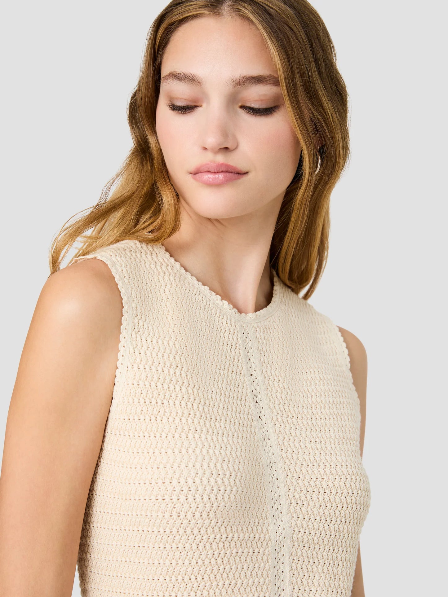 Mozart Crochet Texture Top- Ecru