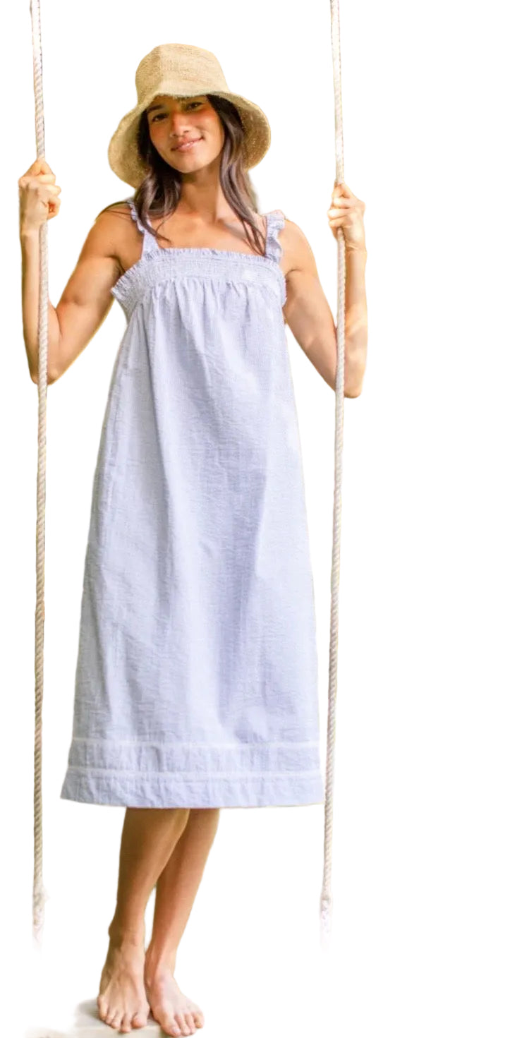 Felicity Dress- Blue Seersucker