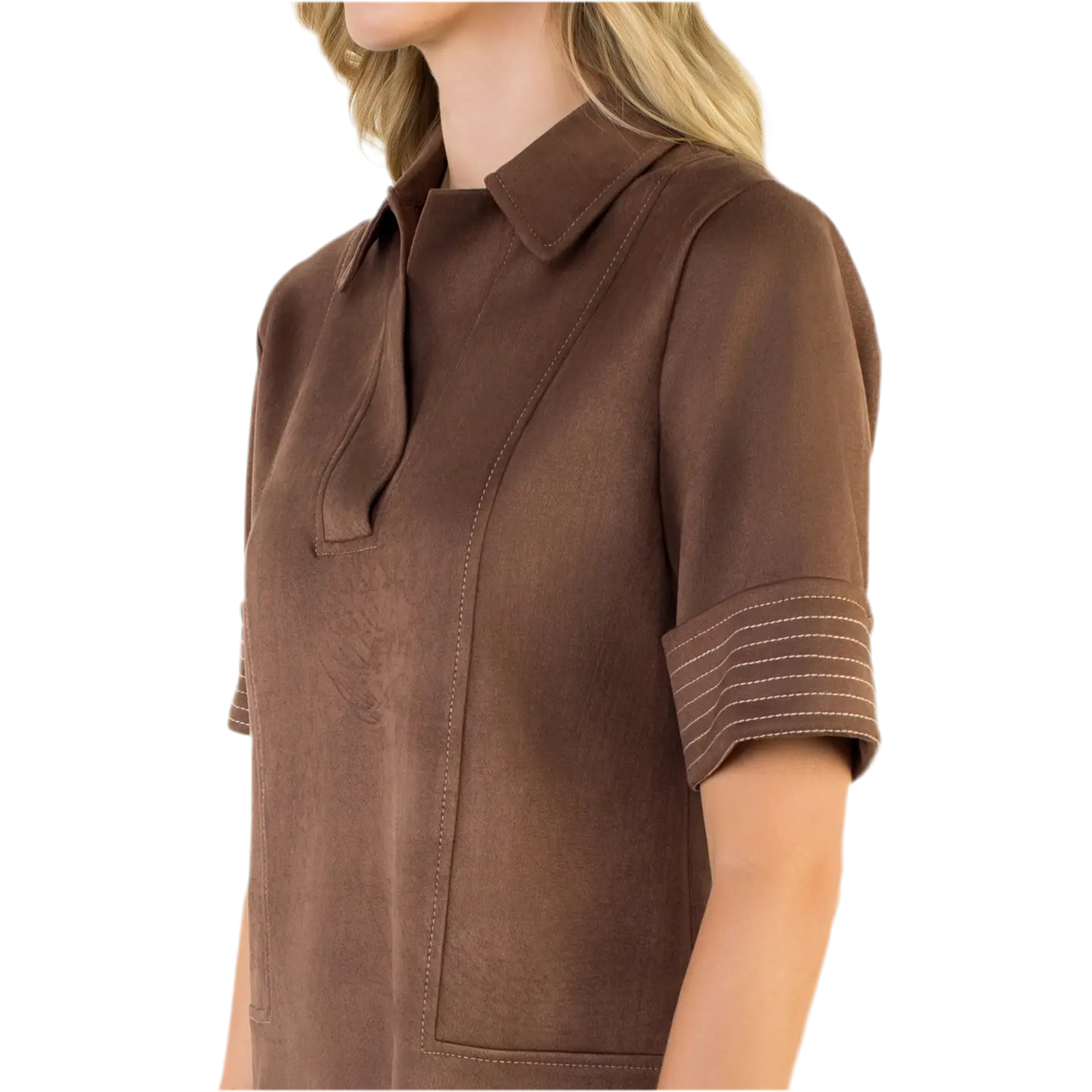 Short Sleeve Suede Dress- Chocolate