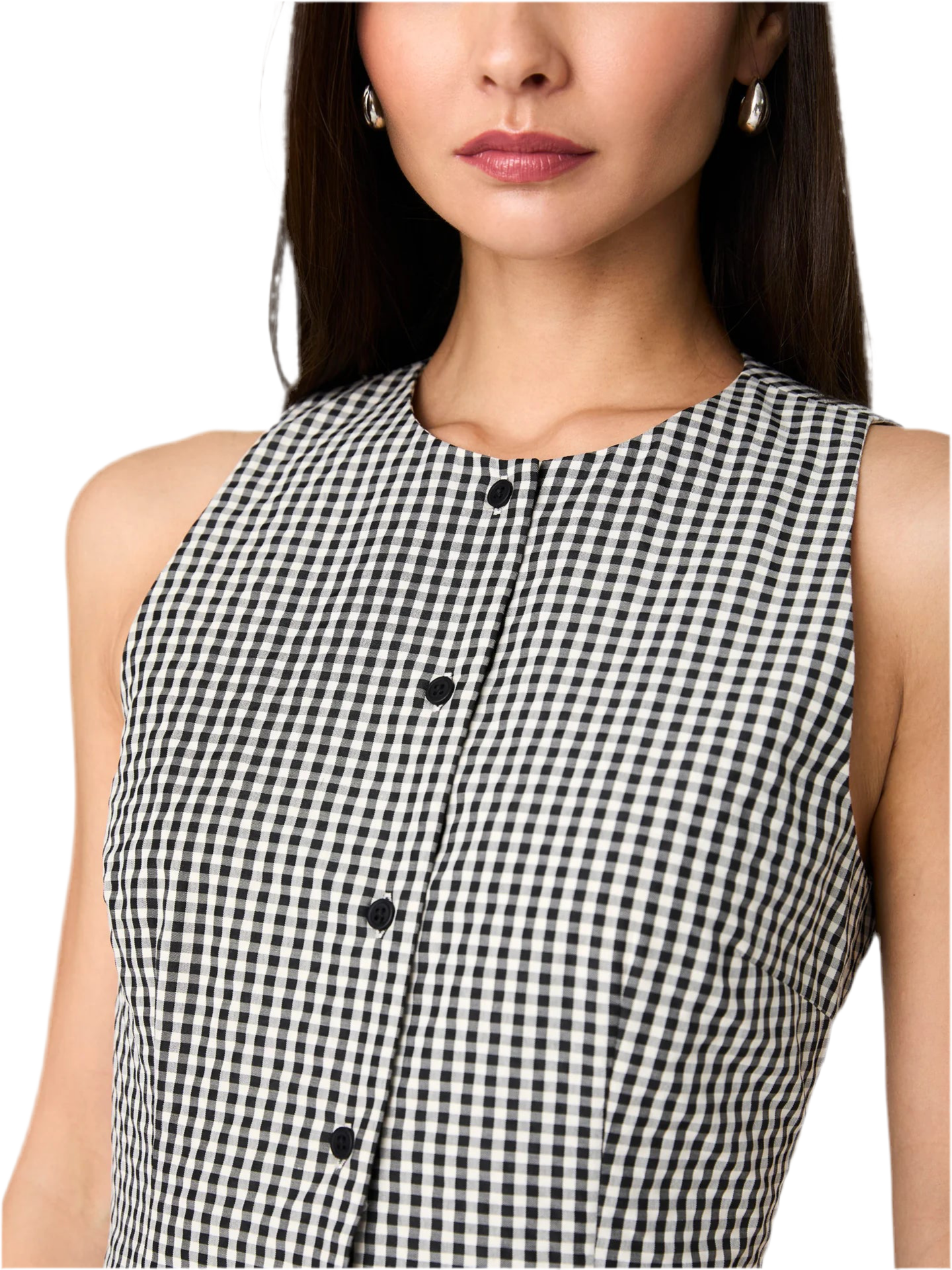 Gingham Button Down Mini Dress- Black