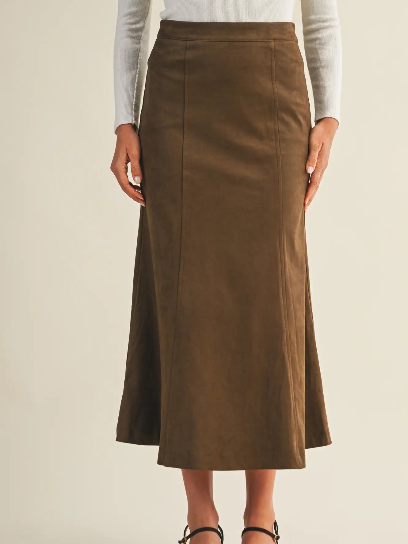 Fluted Gore Hem Skirt- Dark Oak