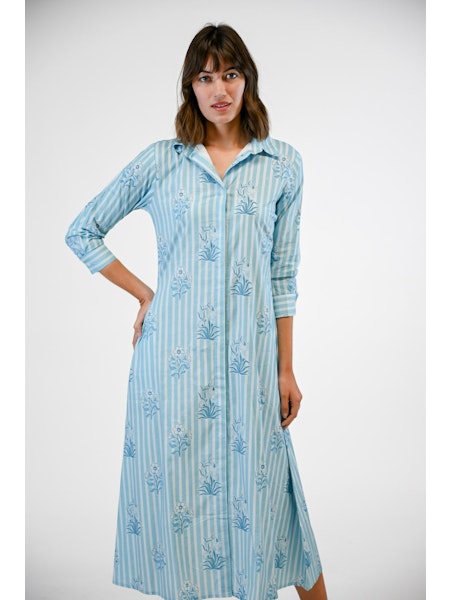 Bailey Collared Midi Dress- Bluebell Stripe