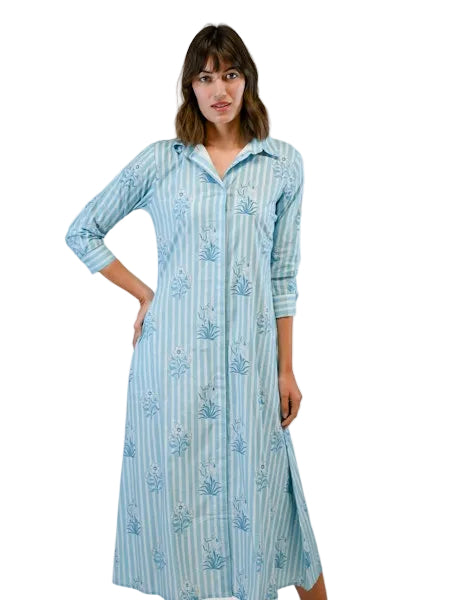 Bailey Collared Midi Dress- Bluebell Stripe