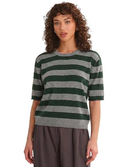 Colette Boxy Striped Tee- Grey/Green