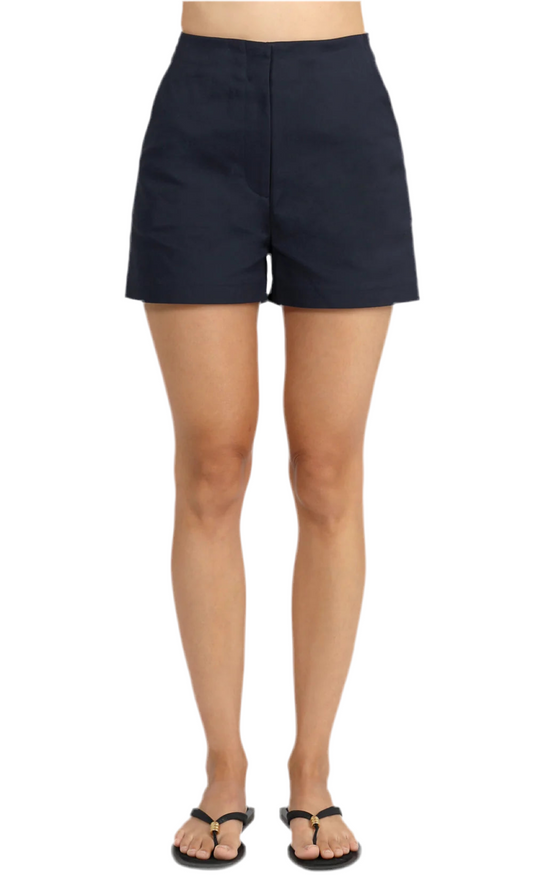 Sanders Tailored High Waist Shorts- Navy