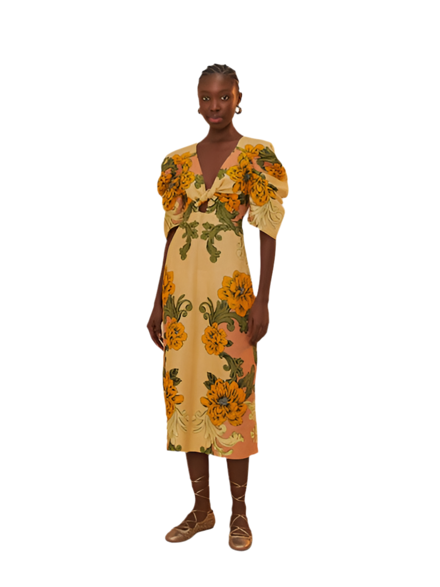 Delicate Flower Arabesques Midi Dress