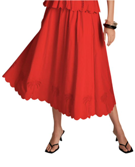 Sweet Scallop Midi Skirt- Red