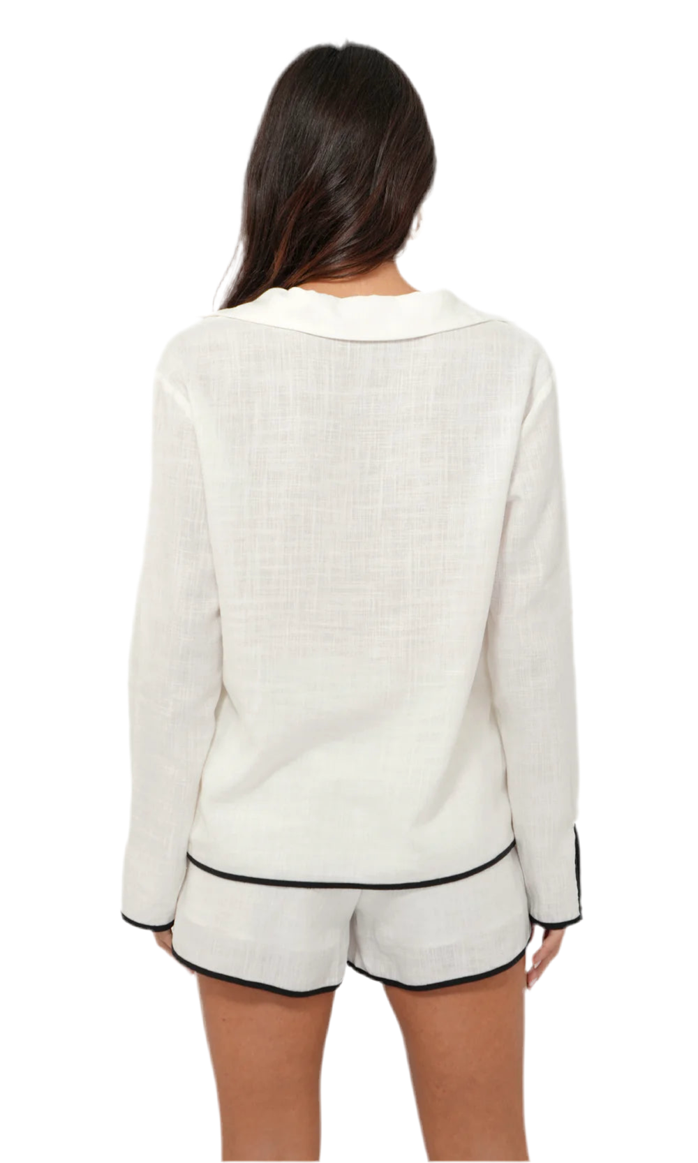 Beverly Linen Split Neck Collar Shirt- White
