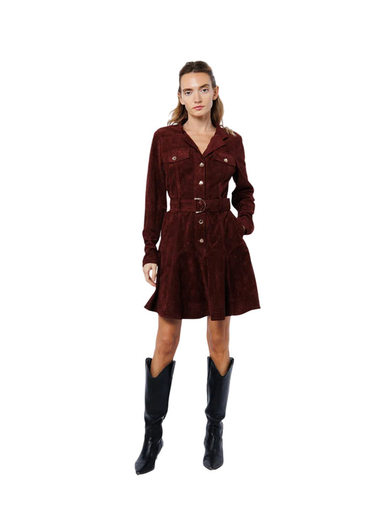Laurie Belted Mini Dress- Brown