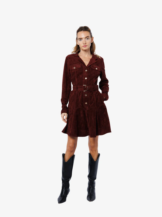 Laurie Belted Mini Dress- Brown