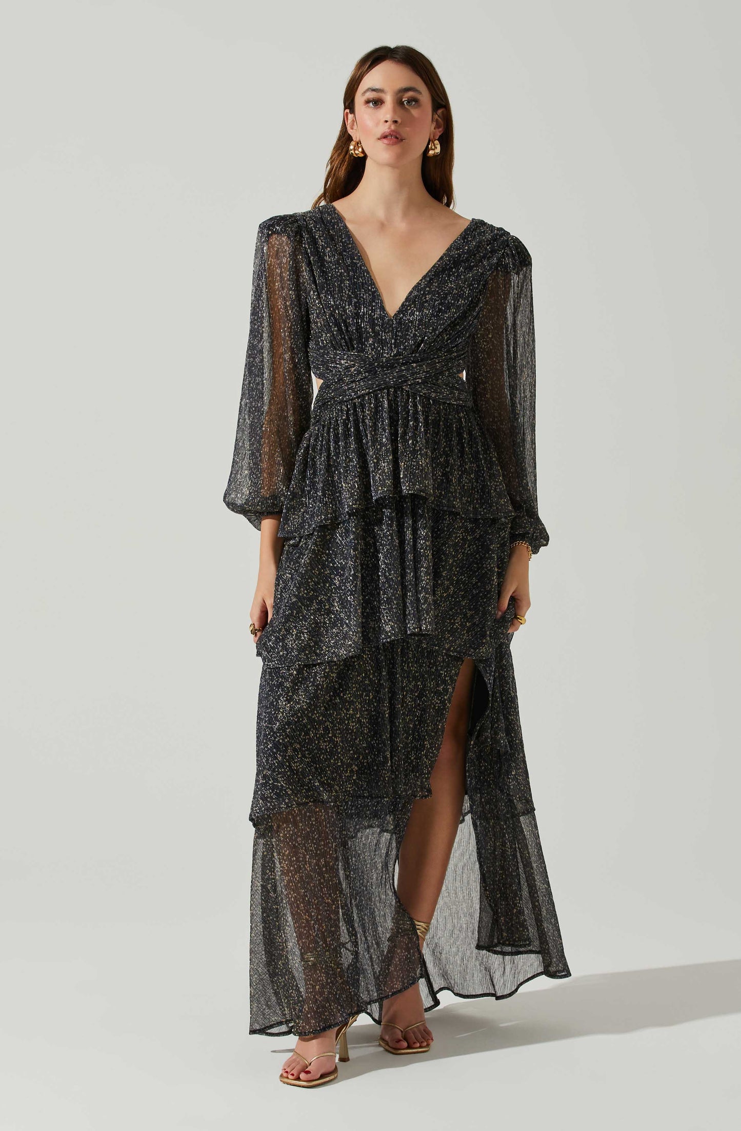 Long Shear Sleeve Maxi With Tiered Skirt