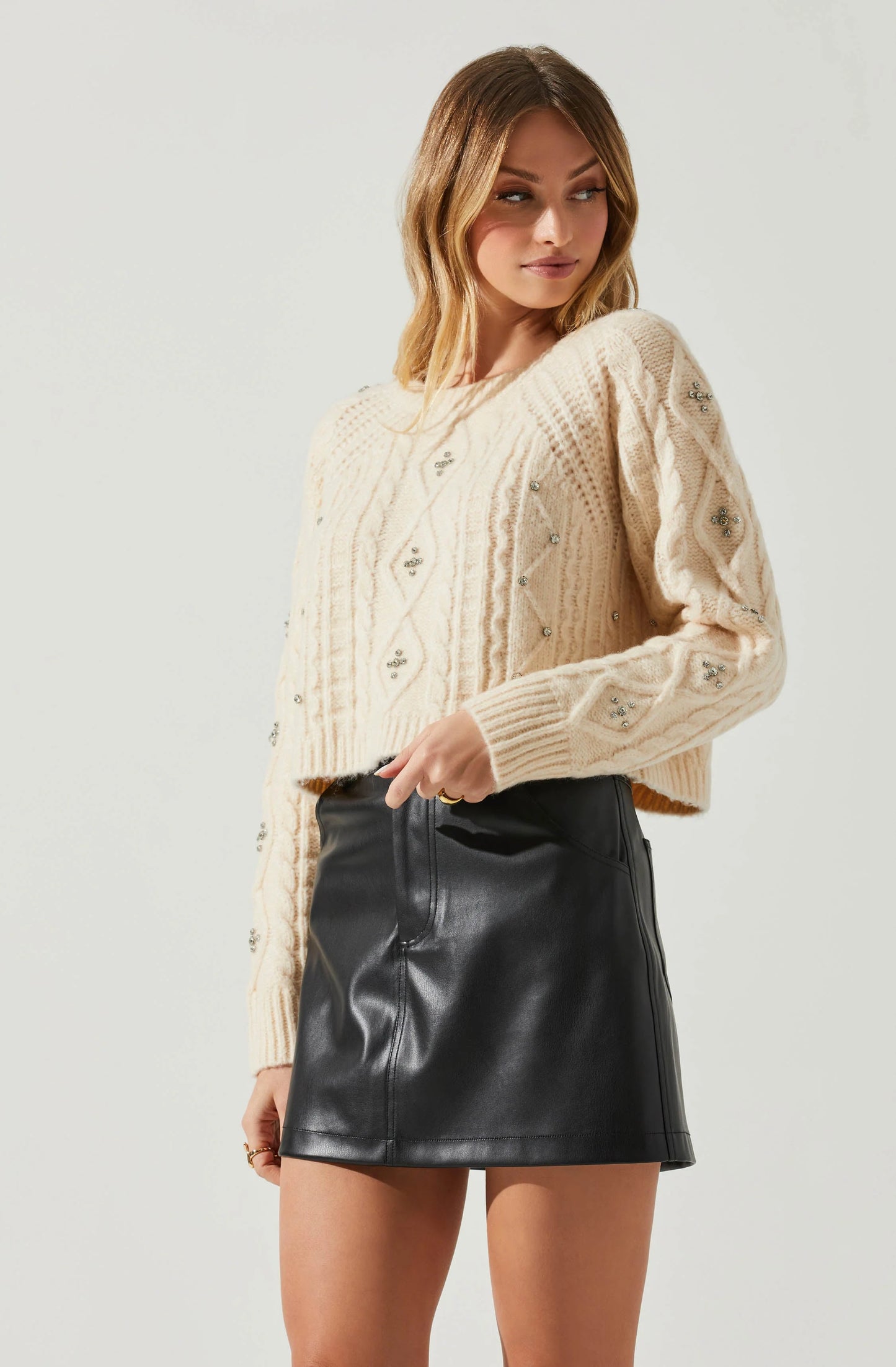 Embellished Cable Knit Sweater