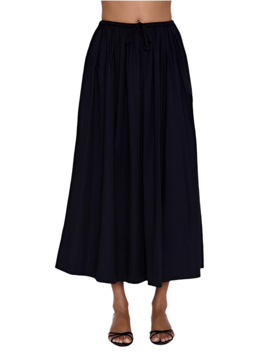 Smocked Waist Maxi Skirt- black