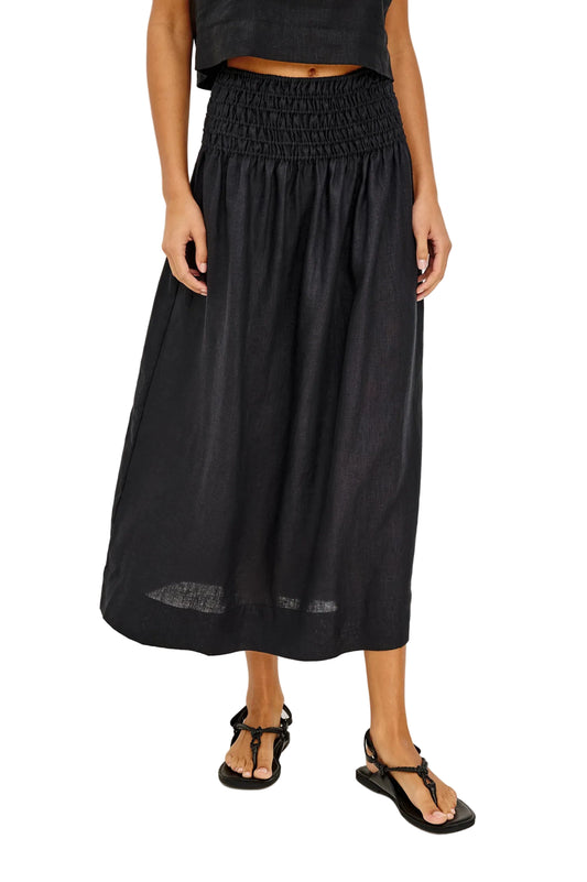 Alessia Smocked Waist Skirt- Black
