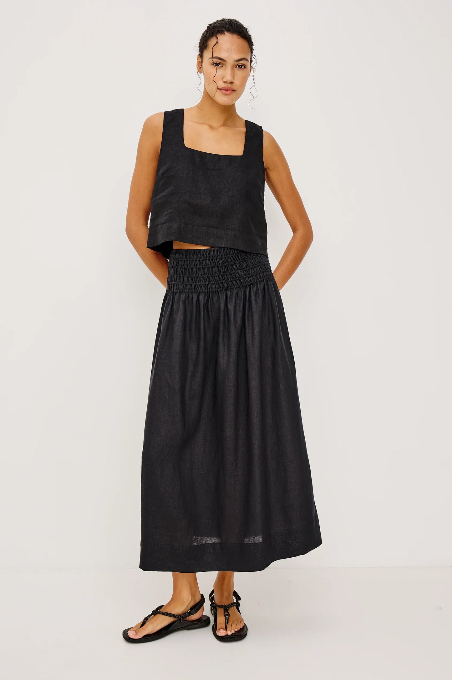 Alessia Smocked Waist Skirt- Black