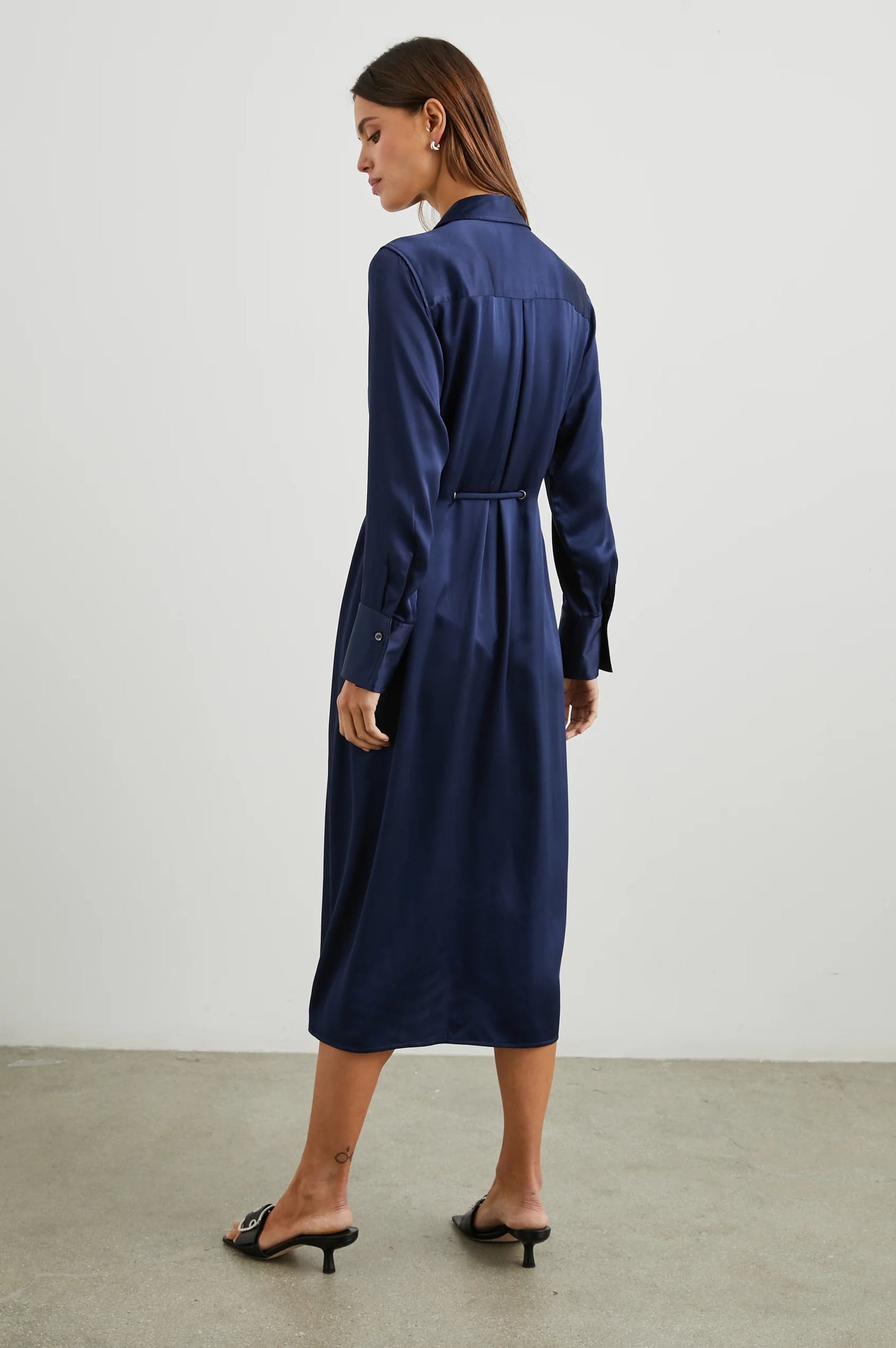 Anina Collared Silky Dress- Navy