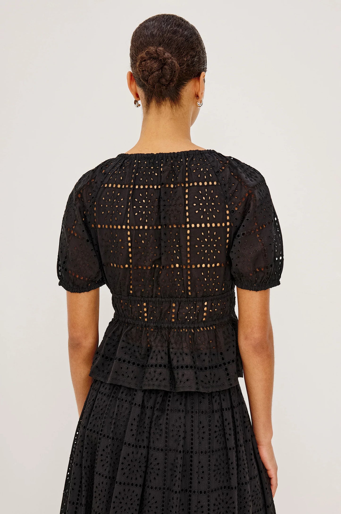 Argenta Cropped Eyelet Top- Black