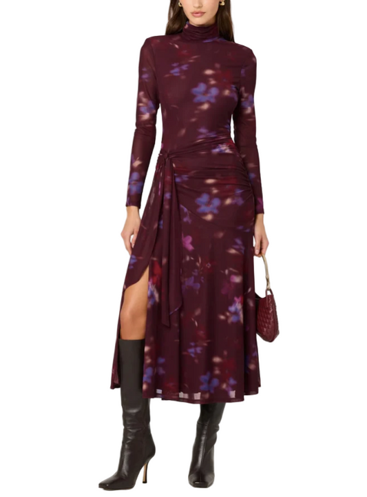 ASTR Aubriella Dress Dark Plum Multi front view