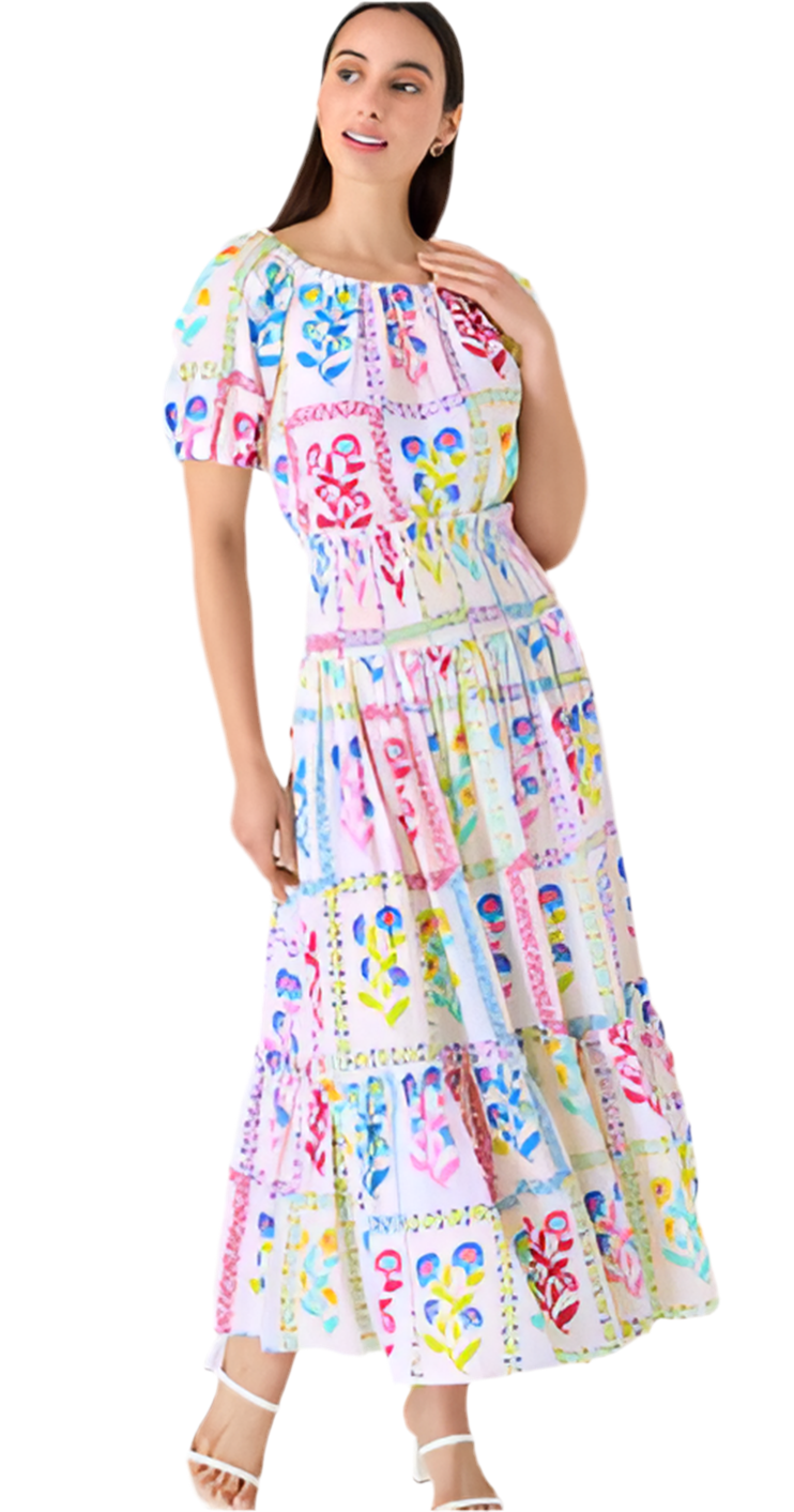 Frida Skirt Dress- Floral Stamp