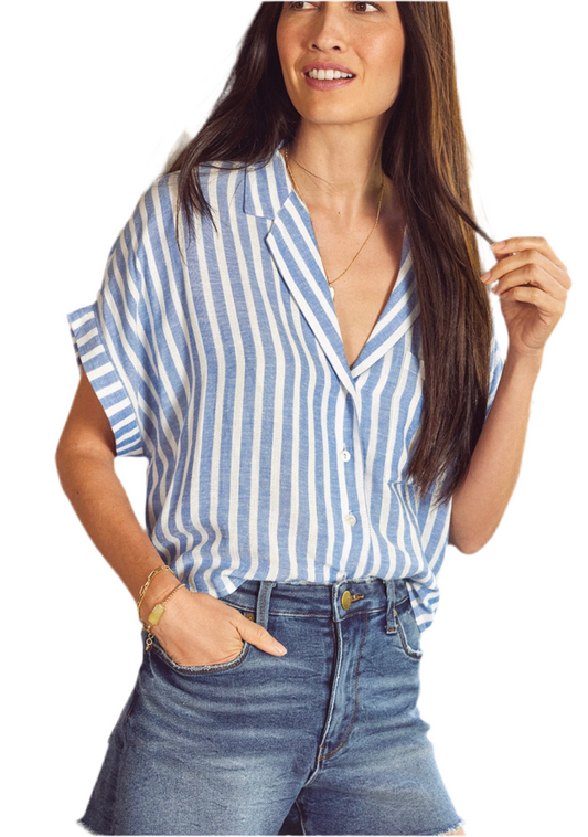 Short Sleeve Top- Navy Stripe