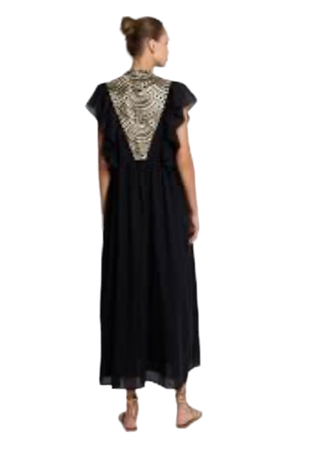 Long New Triangle Maxi with ruffles- Black