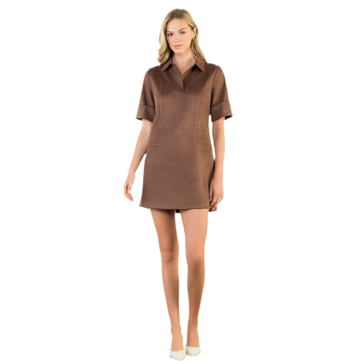 Short Sleeve Suede Dress- Chocolate