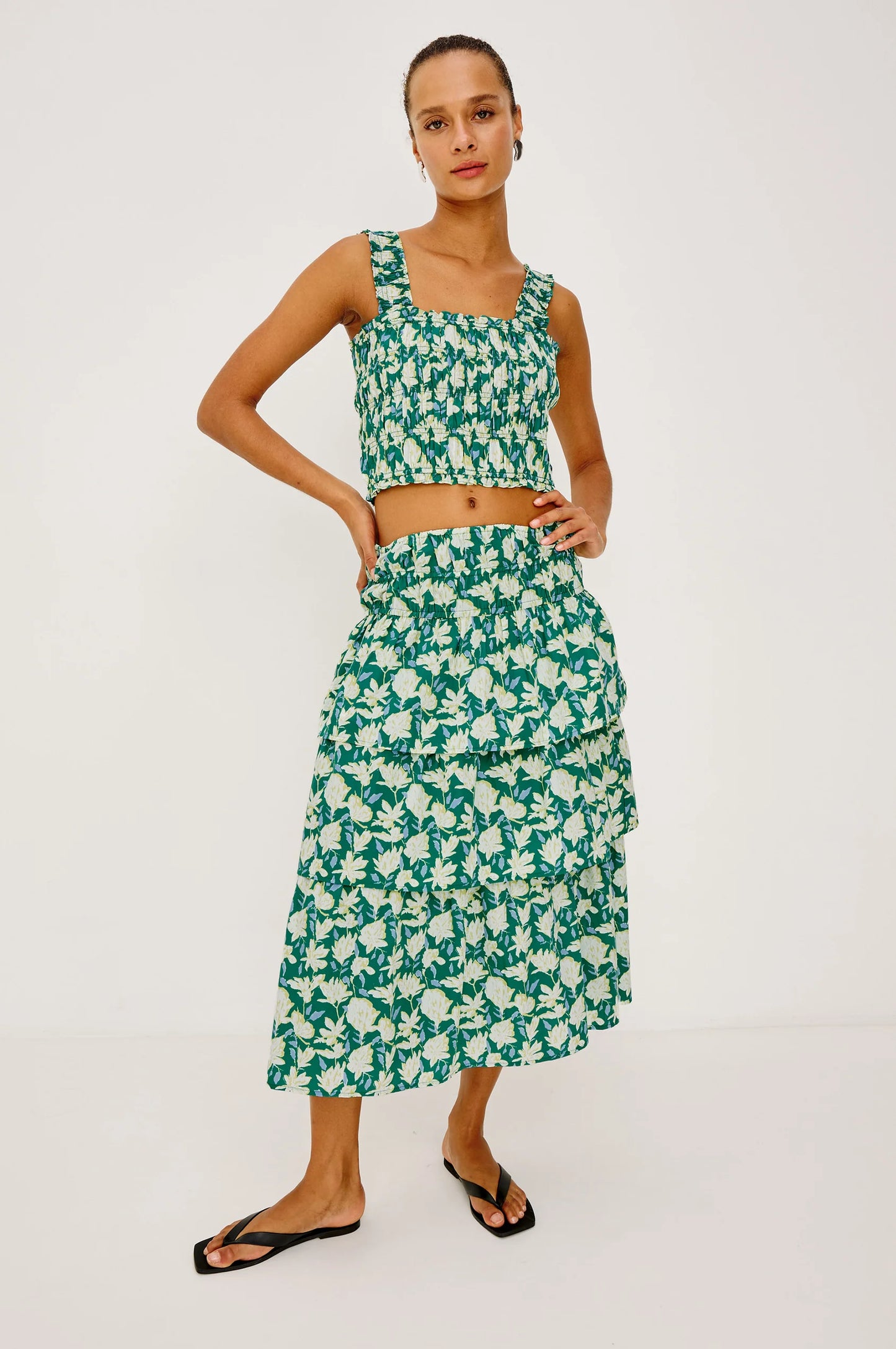 Belle Maxi Tiered Skirt- Green Mayflower