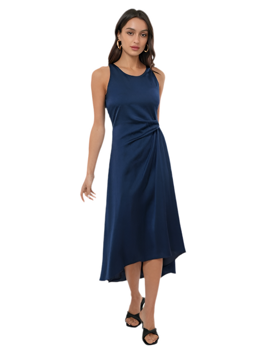 Tessie Side Tucked Midi Slip Dress- Navy