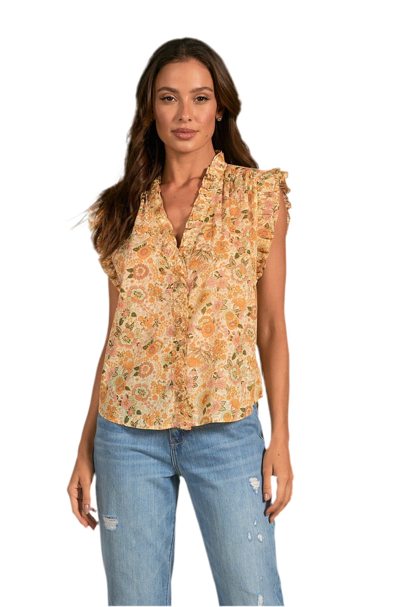 Floral Ruffle Sleeveless Shirt