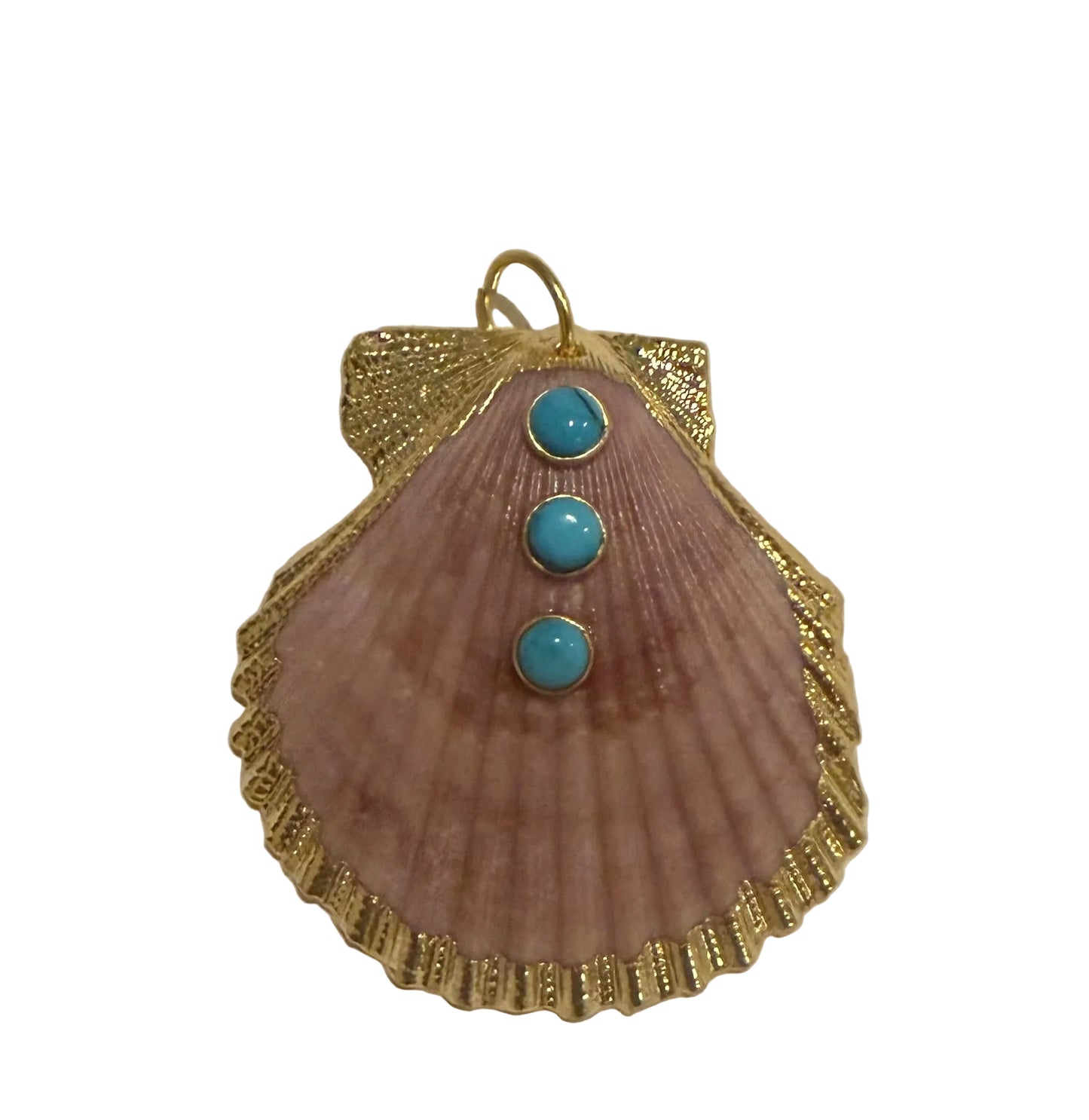 Real Scallop Seashell Pendant w/18k gold filled turquoise gem