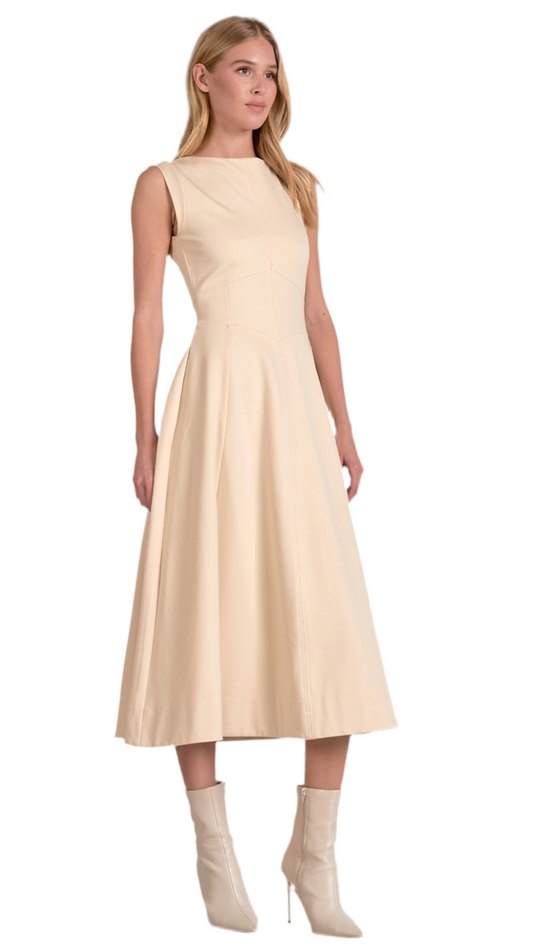 Seamed Sleeveless Midi Dress- Stone