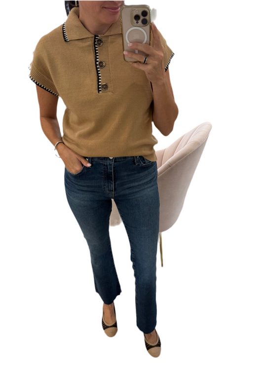 Short Sleeve Knit Top- Beige