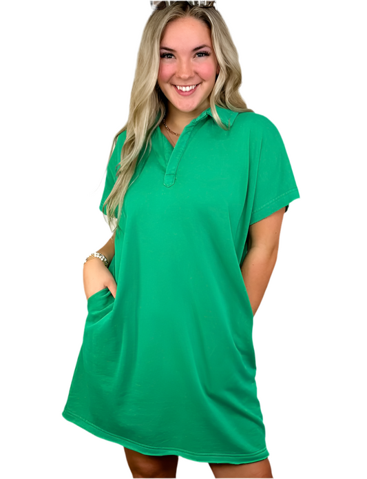 Short Sleeve Polo Dress- Green