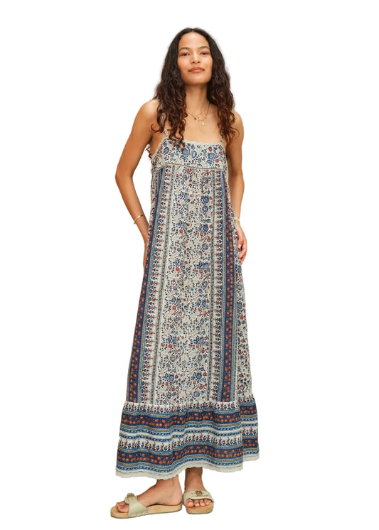 Cass Print Maxi Dress- Indigo/Rust