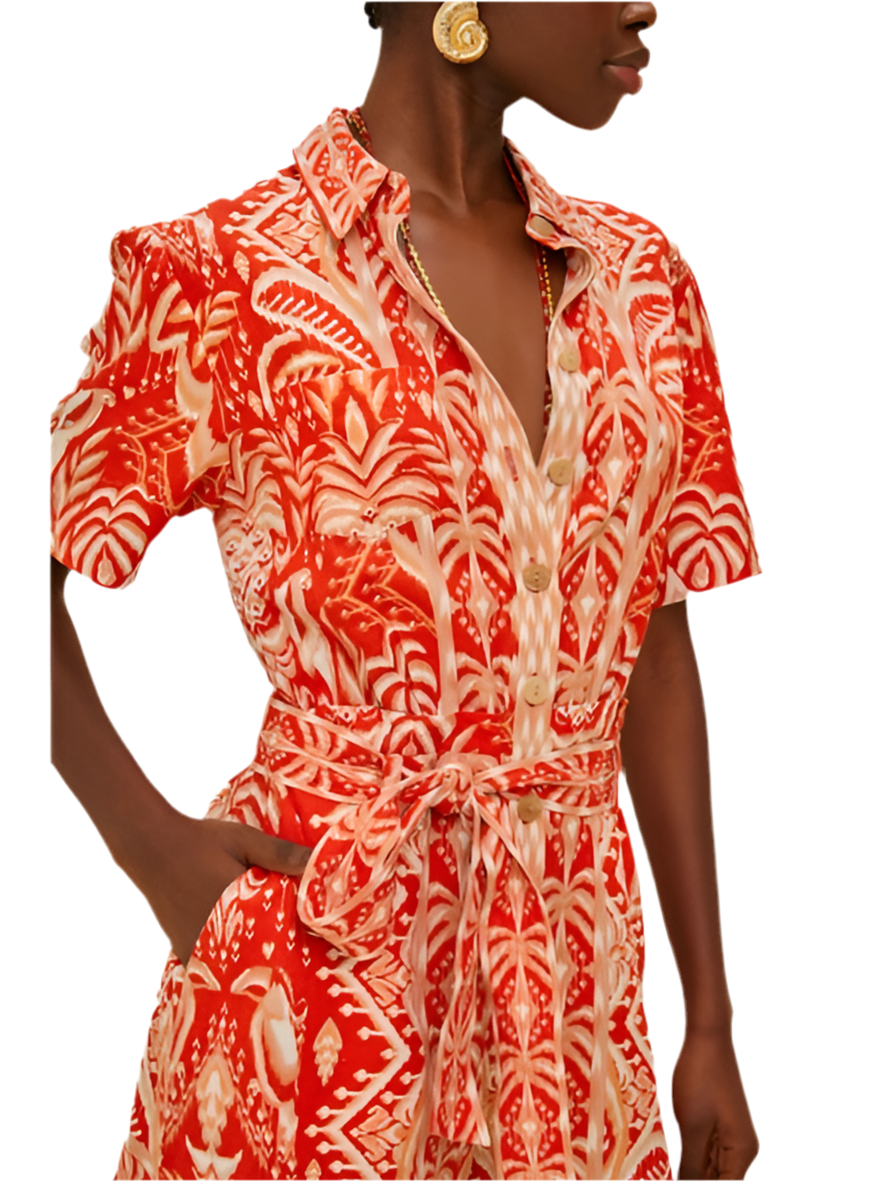 Tropical Tapestry Romper- Red